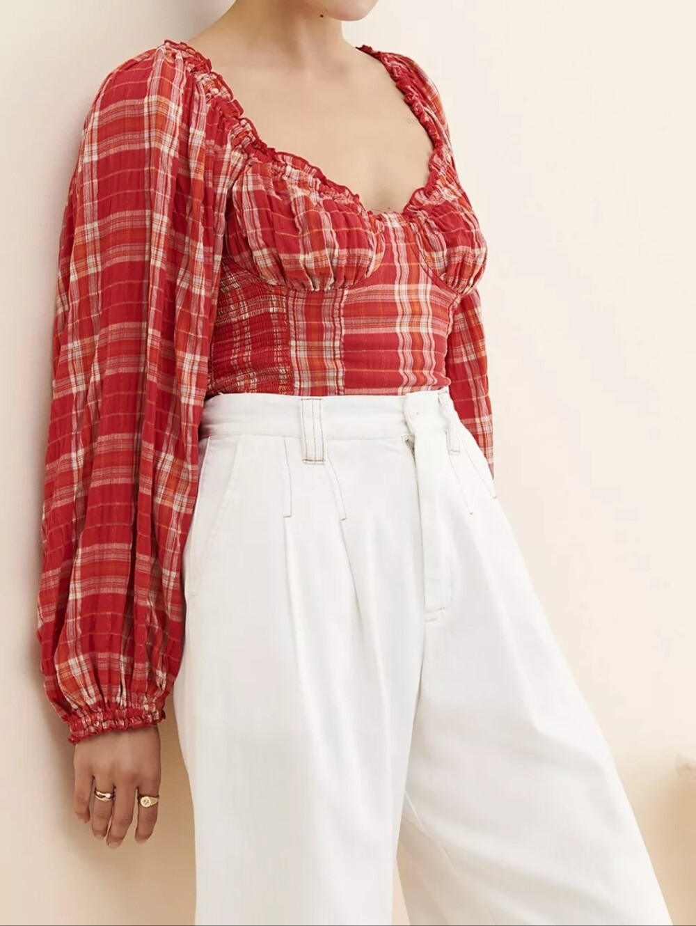 Free People Cherry Bomb Plaid Blouse